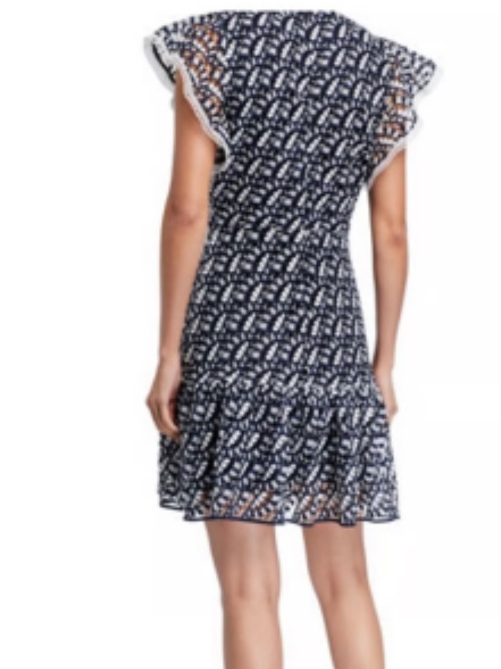 Shoshanna Kassia Navy & White Lace Pattern Flutter Sleeve Dress, size 10 - Picture 2 of 10